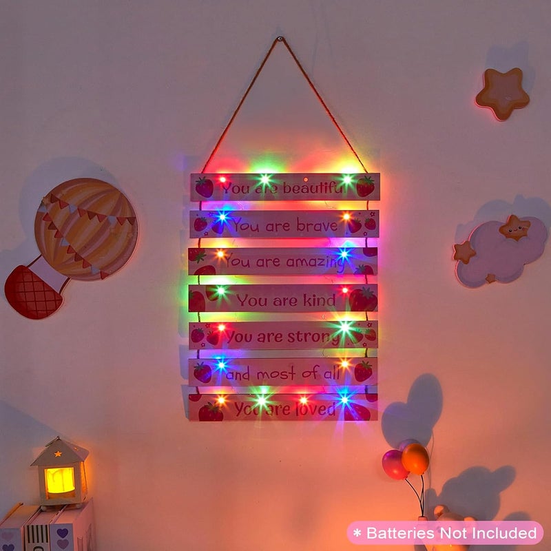 FIOBEE Girls Room Décor for Teen Girls Boys with LED Light Wall Decor for Bedroom Motivational Inspirational Wall Art Girl Room Decoration for Kids Studyroom, 8 Kinds of Lights, Pink Strawberry - Image 3